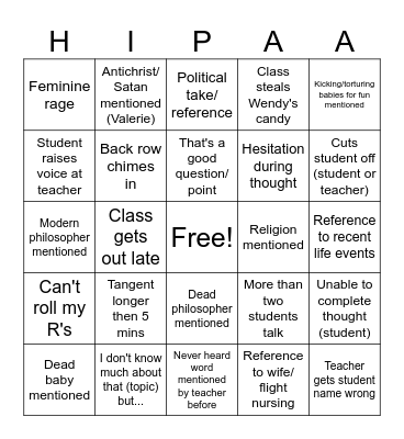 Philosophy Bingo Card