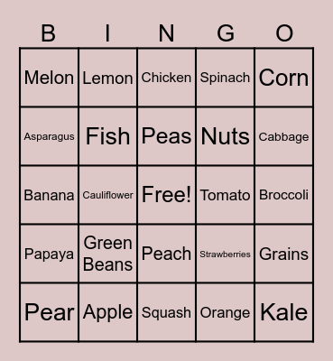 HEALTHY FOOD BINGO Card
