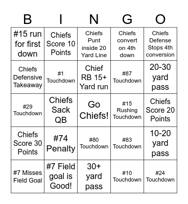 Chiefs Vs Jaguars Bingo Card