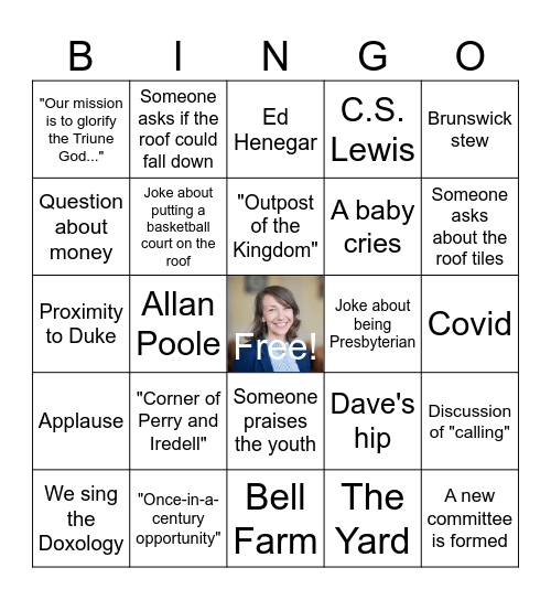 Church Family Dinner Bingo Card