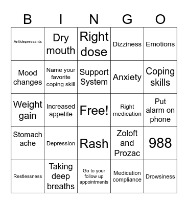 Medication Bingo Card