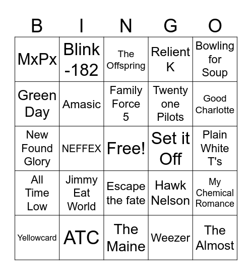 Emo Holiday Bingo - Artist Bingo Card