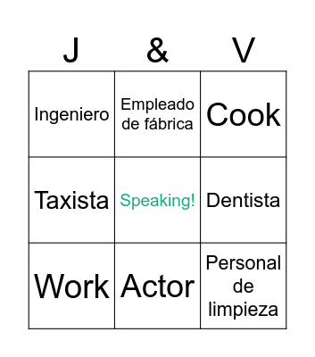 Jobs and Verbs Bingo Card