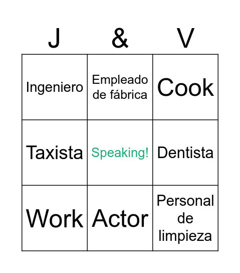 Jobs and Verbs Bingo Card