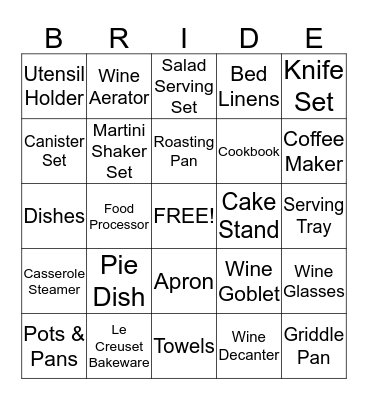 Linday's Bridal Shower Celebration May 4th, 2013 Bingo Card