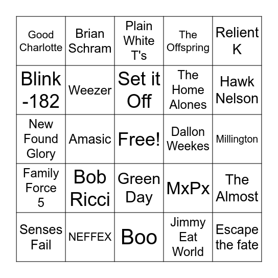Emo Holiday Bingo - Artist Bingo Card