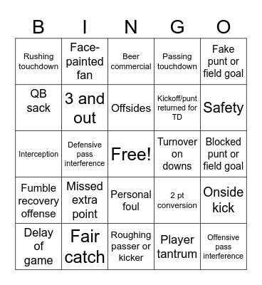 Football Bingo Card