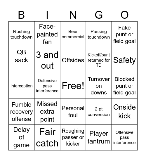 Football Bingo Card