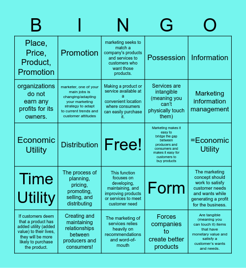 SUNY Marketing Bingo Card