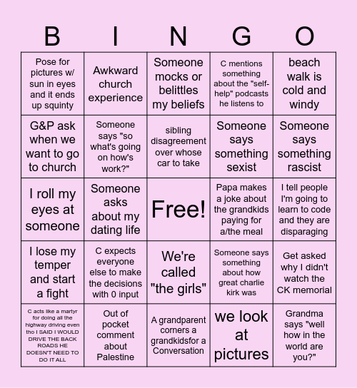 you can do it probably Bingo Card