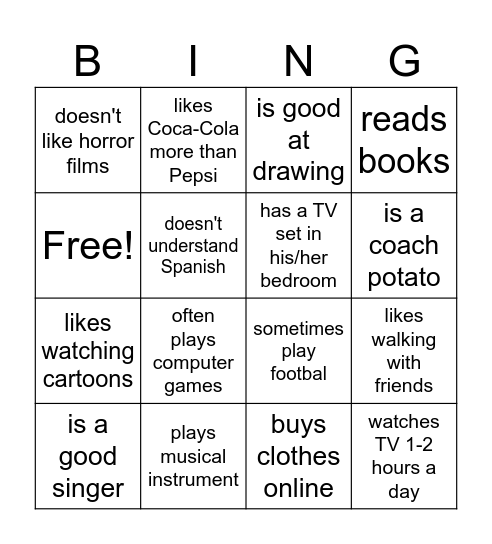 Find a student who... Bingo Card