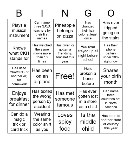 Grad House Bingo Card