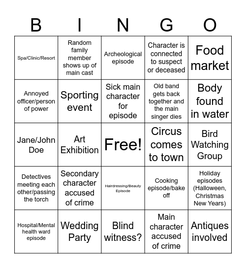 Detective Show Tropes Bingo Card