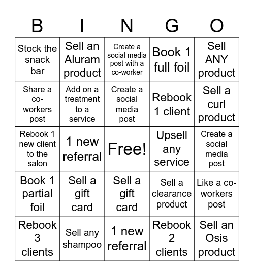 $150 BONUS Hair Bingo Card