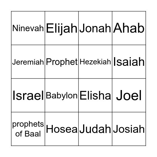 Prophet, King or ?? Bingo Card