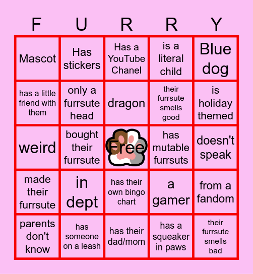 Furry Bingo Card