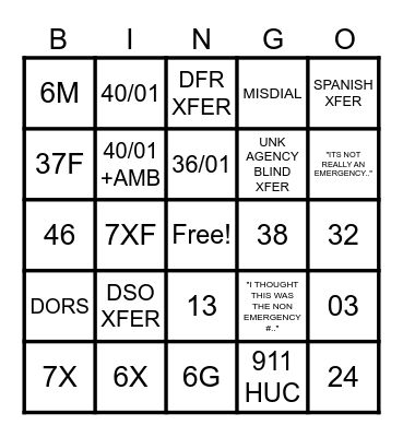 911 Bingo Card