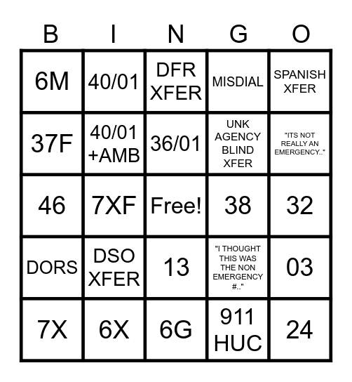 911 Bingo Card