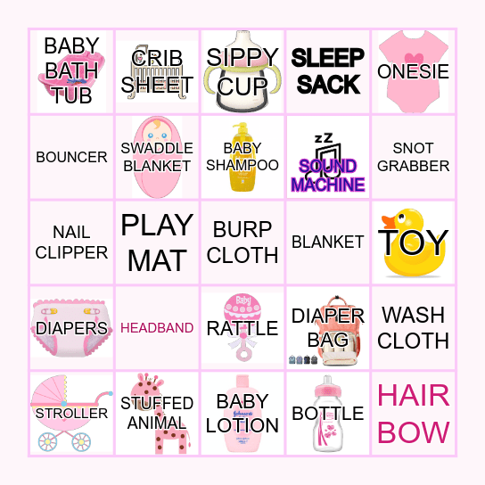 GIRL BABY SHOWER Bingo Card