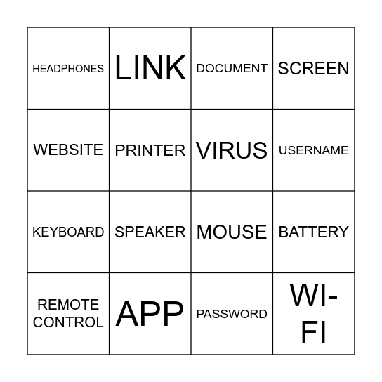 TECHNOLOGY Bingo Card