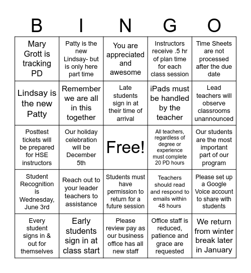 Always Something There to Remind Me Bingo Card