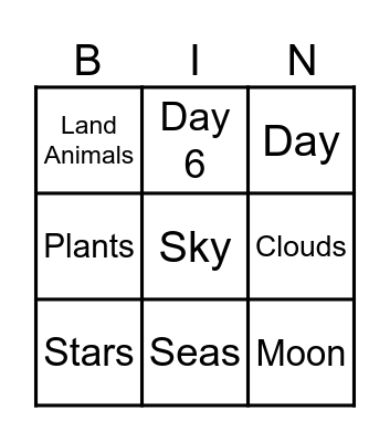 Creation Bingo Card