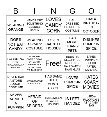 FIND THE GUEST HALLOWEEN BINGO Card