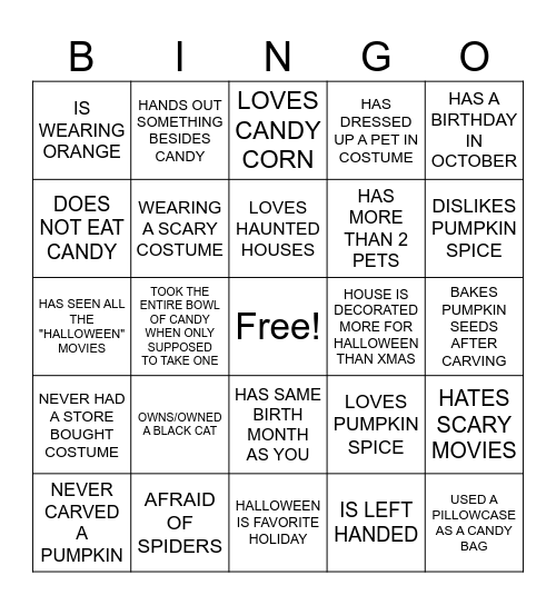 FIND THE GUEST HALLOWEEN BINGO Card