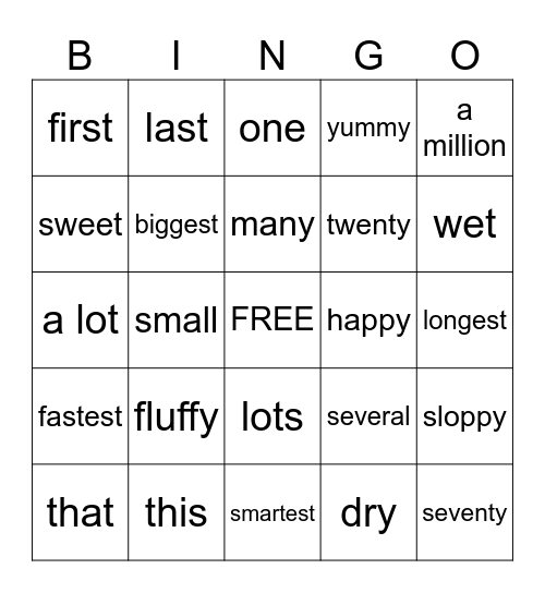 ADJECTIVE BINGO Card