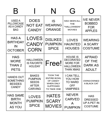 FIND THE GUEST HALLOWEEN BINGO Card