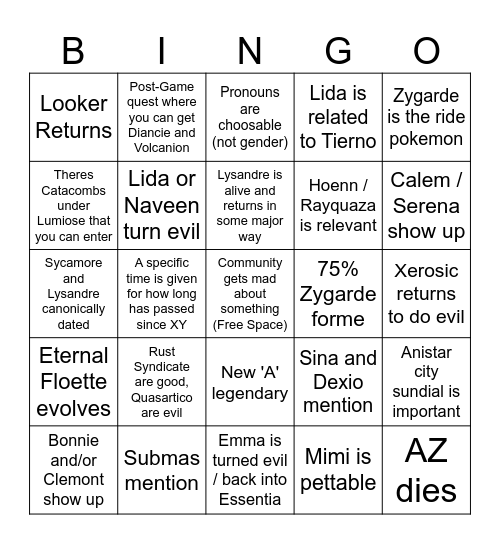 PLZA Bingo Sheet Thing Bingo Card