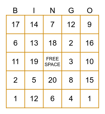 Math Facts Bingo Card