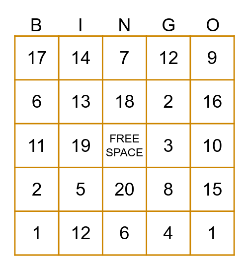 Math Facts Bingo Card