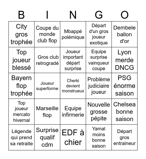 bingo foot Bingo Card