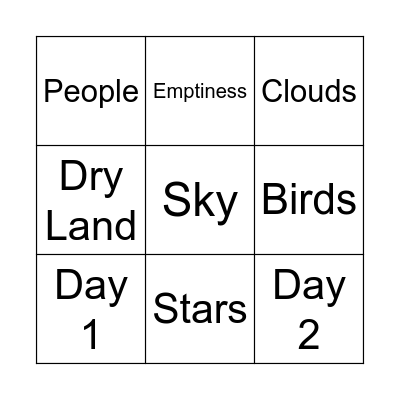 Creation Bingo Card