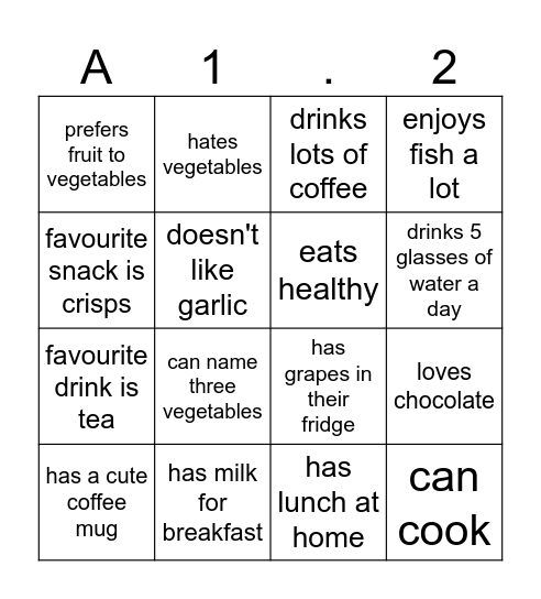 Find someone who/whose (food edition) Bingo Card