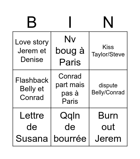 Épisode 9 - Saison 3 TSITP Bingo Card