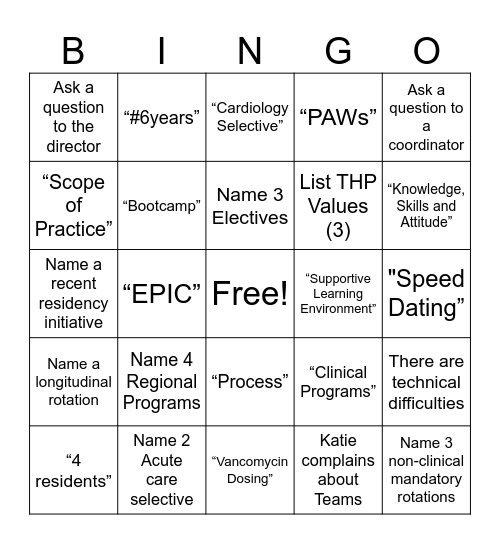 THP! Bingo Card