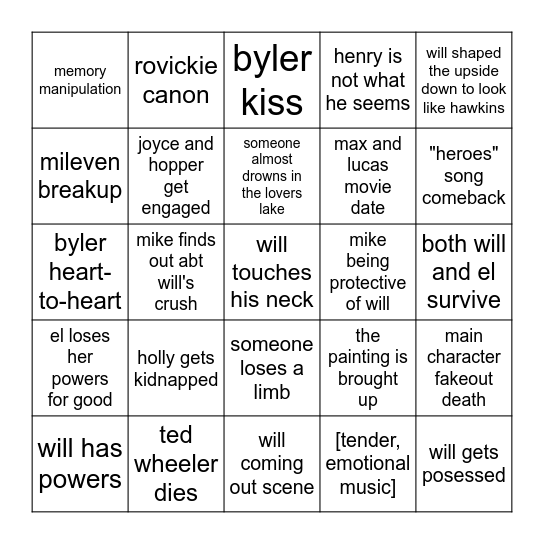 stranger things s5 bingo Card