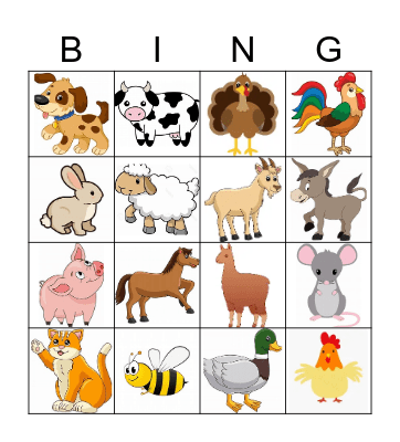 Farm Animal BING! Bingo Card