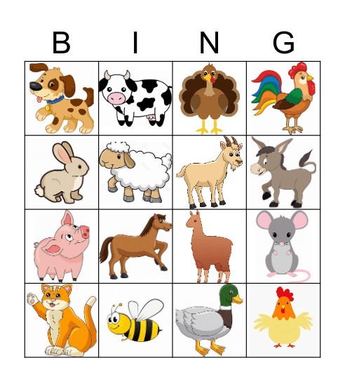 Farm Animal BING! Bingo Card