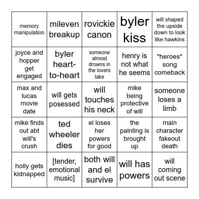 stranger things s5 bingo Card