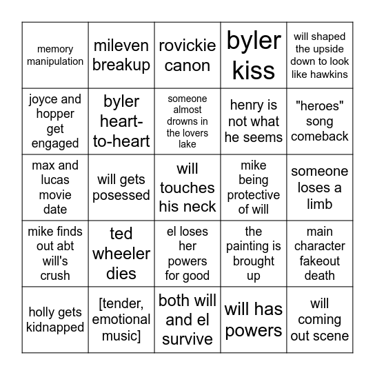 stranger things s5 bingo Card