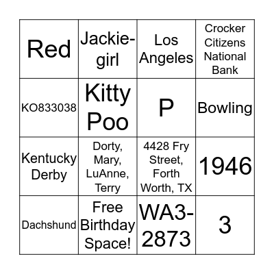 Jackie - O! Bingo Card