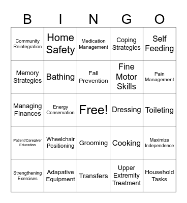 Occupational Therapy Bingo Card