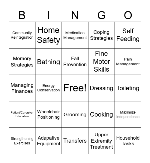 Occupational Therapy Bingo Card