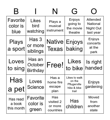 Mountain View Bingo Card