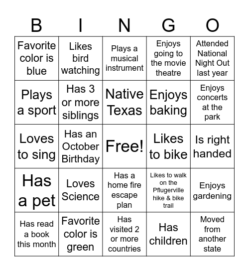 Mountain View Bingo Card
