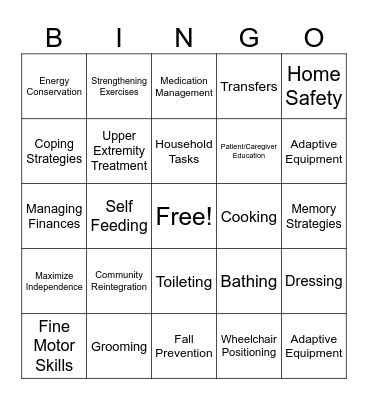 Occupational Therapy Bingo Card