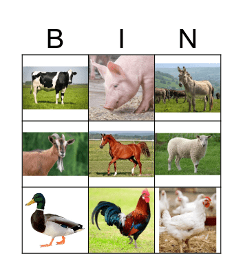 Farm Animals Bingo Card